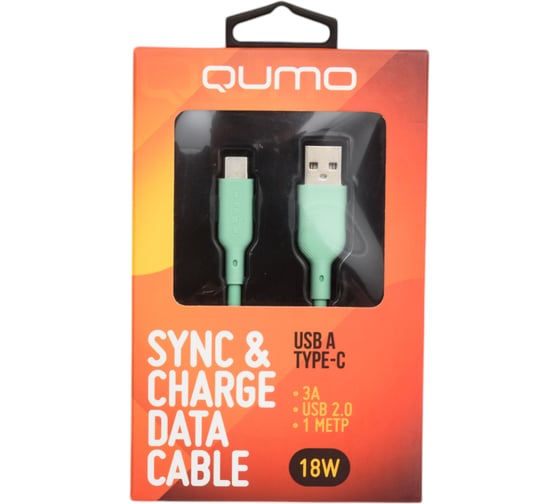 Кабель QUMO USB-A на Type-C, силиконовый, 1м, 3A, 18W, зеленый 32963
