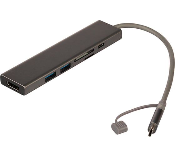 Док-станция QUMO Dock 7 HB-0008, Type-C, PD, HDMI, 4k 30Hz, 1080p 60 Hz, GE1000 MBS, 4 USB 3.0, 20 cm, SD, Micro SD, металлический корпус, темно-серый 24346