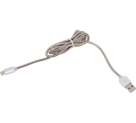 Кабель QUMO USB 3.0-Type C, 1м, 5/9/12В, 3A, 18Вт, оплетка, металлическая пружинка, коннектор металл, серебро 22478