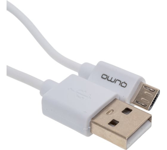 Кабель QUMO USB-Micro USB, 1м, 5В, 2А, 10Вт, оплетка PVC, коннектор PVC, круглый, белый 20512