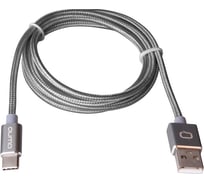 Кабель QUMO USB-Type C, 1м, 5/9/12В, 2A, 18Вт, оплетка нейлон, коннектор металл, темно-серый 22475
