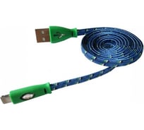 USB кабель REXANT светящиеся разъемы для microUSB шнур шелк плоский 1М синий 18-4257