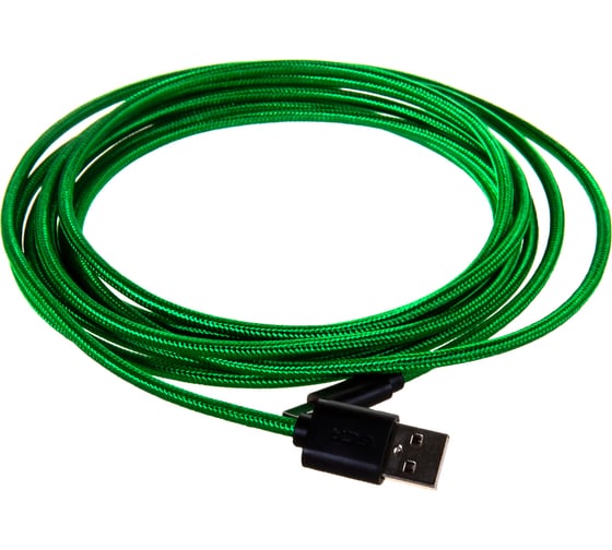 Кабель для зарядки телефона GCR TypeC, 3.0m, зеленый нейлон 51746