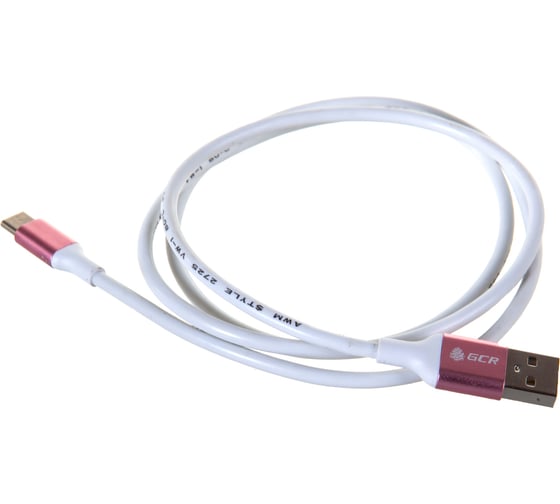 Кабель для зарядки телефона GCR TypeC, 1.0m, белый с розовым 50783