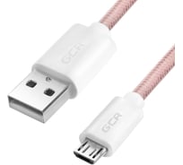 Кабель для зарядки телефона GCR microUSB, 1.0m, розовый нейлон 51689