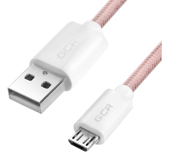 Кабель для зарядки телефона GCR microUSB, 1.0m, розовый нейлон 51689 1