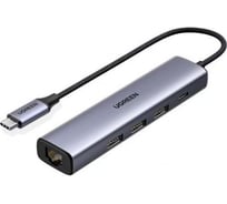 USB концентратор (хаб) Ugreen USB Type-C - 3хUSB 3.0, LAN (1Gbit), PD 100W, цвет серый космос 20932