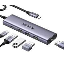 USB концентратор (хаб) Ugreen USB-C To HDMI 4K при 30 Гц , 3хUSB 3.0 A, PD Power Converter 100 Вт цвет серый космос 15596