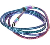 Кабель QUMO Type С - Type C, USB 3.0, 1,2м, 5-20В, 5А, 100 Вт, оплетка металл. пружинка, кон. металл, rainbow 30569