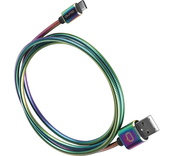 Кабель QUMO USB 3.0-Type C, 1м, 5/9/12В, 3A, 20Вт QC, FCP, AFC, MTK PE, оплетка, металлическая пружинка, коннектор металл, rainbow 24527 1
