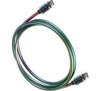 Кабель QUMO Type С - Type C, USB 3.0, 1,2м, 5-20В, 5А, 60 Вт, оплетка, металлическая пружинка, коннектор металл, rainbow 30570