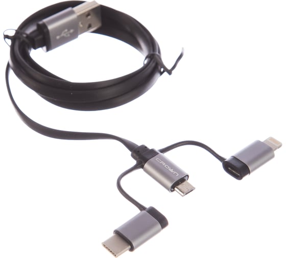 Кабель CROWN USB - microUSB/USB Type-C/Lightning CMCU-3182 black CM000002150 1