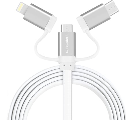 Кабель CROWN USB - microUSB/USB Type-C/Lightning CMCU-3182 white CM000002151