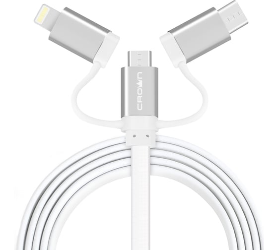 Кабель CROWN USB - microUSB/USB Type-C/Lightning CMCU-3182 white CM000002151