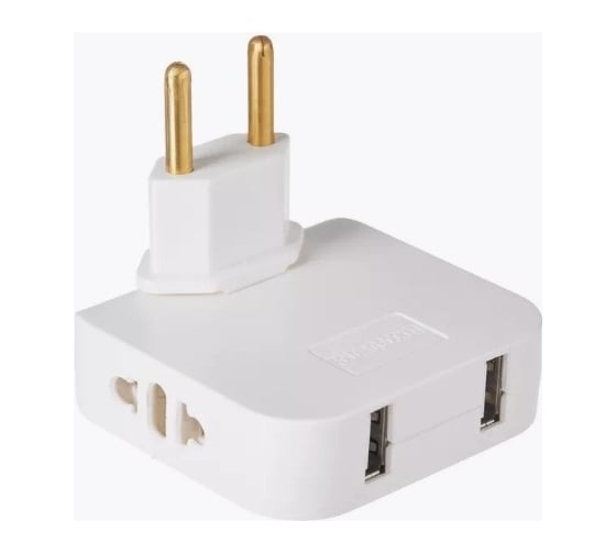 Тройник idealim в розетку электрический плоский поворотный с USB 2 шт white-USB-2