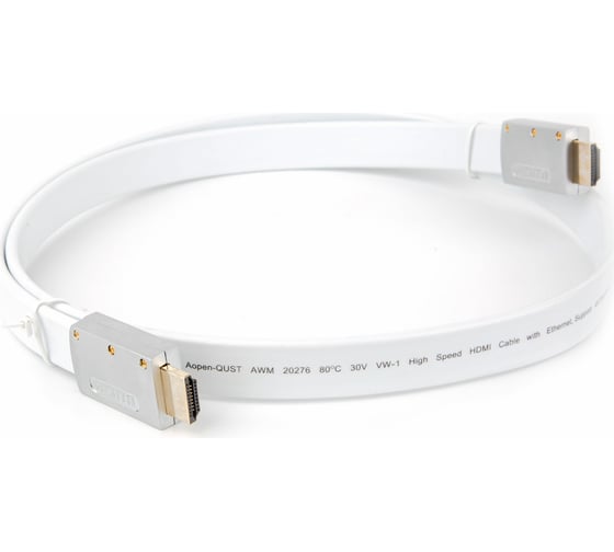Кабель HDMI AOpen/Qust 19M/M ver 2.0, 1M серебряно-белый Flat ACG568F-S-1M 1