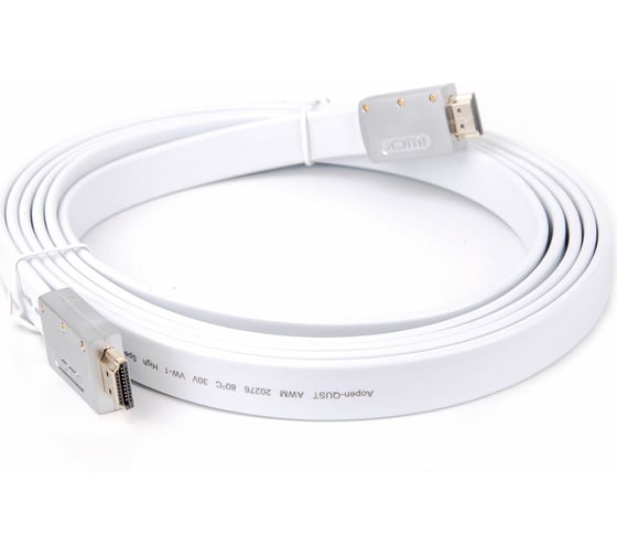 Кабель HDMI AOpen/Qust 19M/M ver 2.0, 3M серебряно-белый Flat ACG568F-S-3M