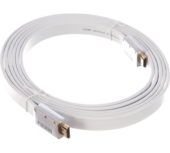 Кабель HDMI AOpen/Qust 19M/M ver 2.0, 3M серебряно-белый Flat ACG568F-S-3M