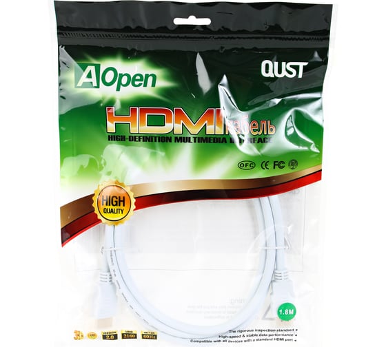 Кабель HDMI AOpen/Qust 19M/M ver 2.0, 1.8М, белый ACG711W-1.8M