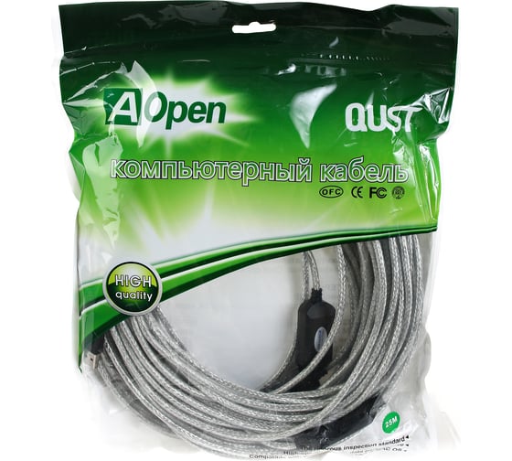 Кабель-адаптер AOpen/Qust USB2.0-repeater, удлинительный активный Am-Af 25м Aopen ACU823-25M