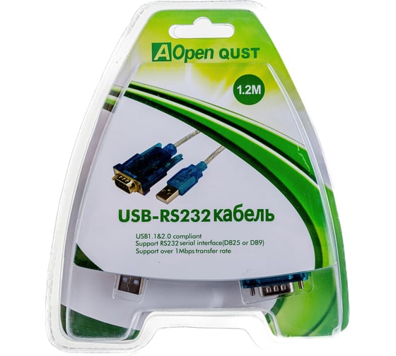 Кабель-переходник AOpen/Qust USB Am - RS-232 DB9M, винты добавляет в систему COM порт ACU804