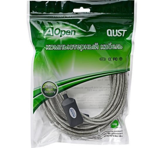 Кабель-адаптер AOpen/Qust USB2.0-repeater, удлинительный активный Am-Af 10м ACU823-10M