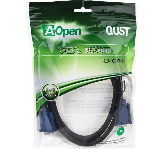 Кабель AOpen/Qust монитор-SVGA card 15M-15M 1,8м 2 фильтра ACG341AD-1.8M