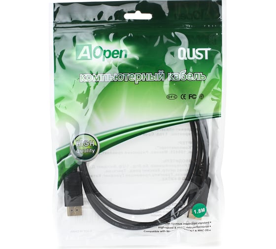 Соединительный кабель AOpen/Qust DISPLAY PORT v1.2, 4K@60Hz, 1,8m ACG591-1.8M