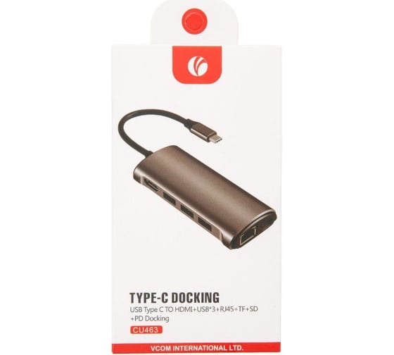 Кабель-адаптер VCOM USB3.1 Type-C/M - HDMI 4K*60Hz +3USB 3.0+RJ45+TF+SD+PD charging CU463