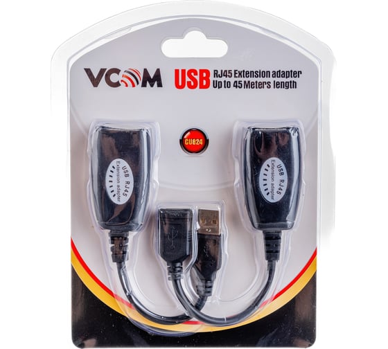 Адаптер-удлинитель VCOM USB-AM/AF - RJ45, по витой паре, до 45m CU824