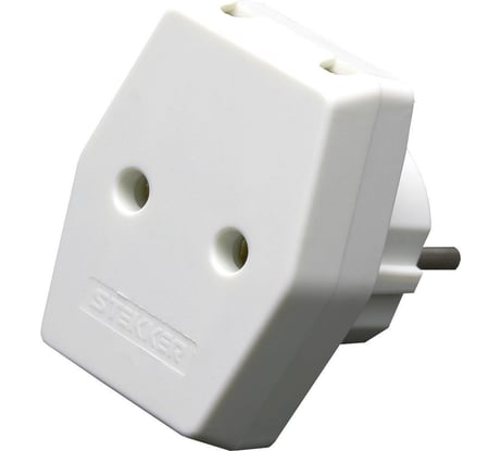 Плоский сетевой разветвитель STEKKER без заземления, 250В, 10A, IP20, белый, ADP10-16-20 39006