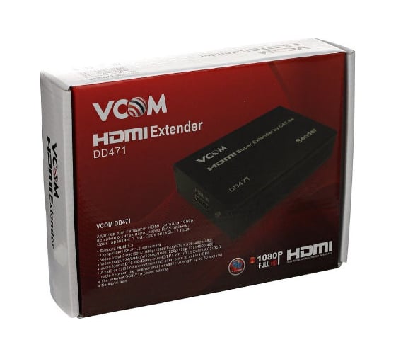 Удлинитель HDMI по витой паре VCOM до 60м, extender +2 блока питания DD471
