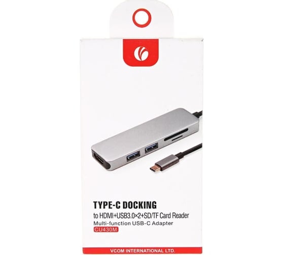 Кабель-адаптер VCOM USB3.1 Type-C /M - HDMI+2*USB 3.0+TF+SD docking space, Aluminum Shell CU430M