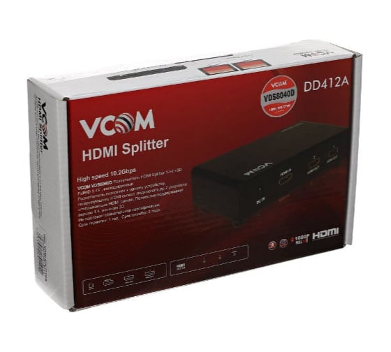 Разветвитель HDMI VCOM  VDS8040D/DD412A Spliitter 1=2 3D Full-HD 1.4v, каскадируемый DD412A/VDS8040D