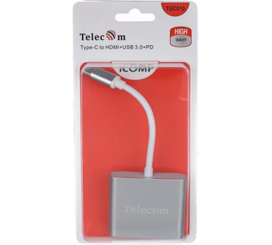 Кабель-концентратор Telecom USB 3.1 Type-C/m - HDMI+USB 3.0+PD charging, 4K30Hz TUC010