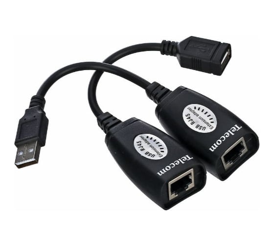 Адаптер-удлинитель Telecom USB-AM/AF - RJ45, по витой паре, до 45m TU824