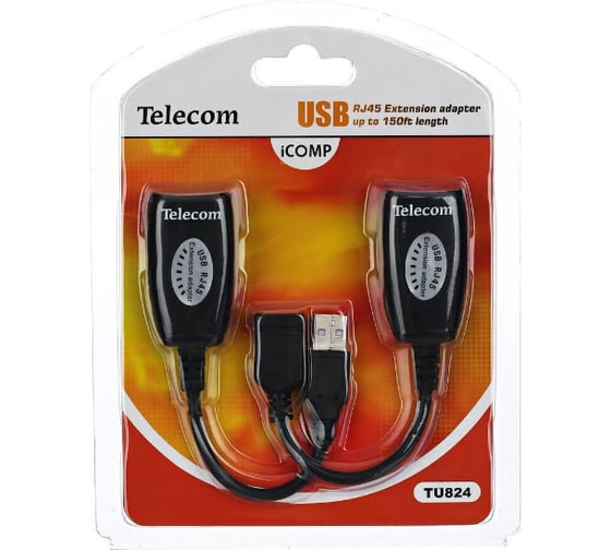 Адаптер-удлинитель Telecom USB-AM/AF - RJ45, по витой паре, до 45m TU824