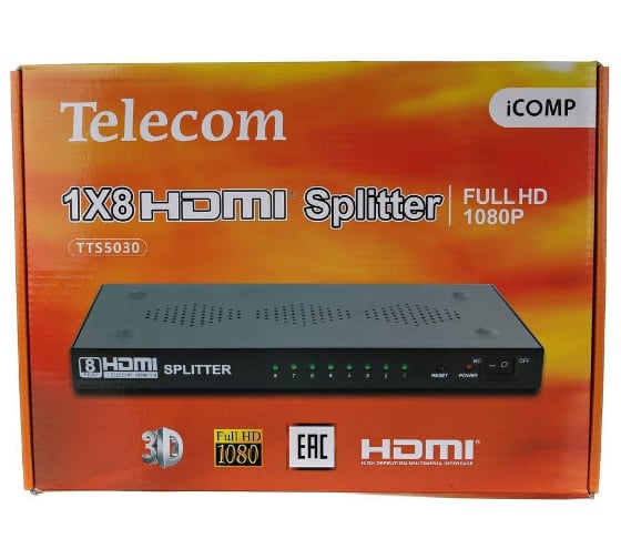 Разветвитель HDMI Telecom 1=8, каскадируемый, 1.4v+3D TTS5030
