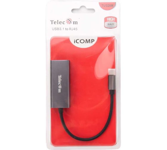 Кабель-переходник Telecom USB 3.1 Type-C - RJ-45, 1000Mbps Ethernet, Aluminum Shell, 0.15м TU320M
