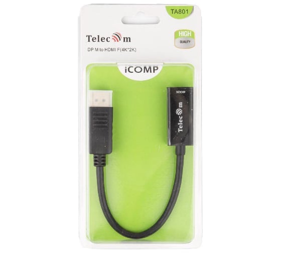 Кабель-переходник Telecom DisplayPort - HDMI-F, 4K30Hz, 0.2m TA801