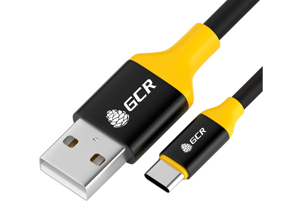 Кабель для зарядки телефона GCR TypeC, 1.0m, черный с желтым VIV50I526