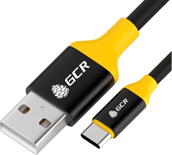 Кабель для зарядки телефона GCR TypeC, 1.0m, черный с желтым VIV50I526 1