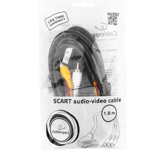 Кабель аудио/видео с переключателем направления сигнала Cablexpert SCART/3xRCA, 1.8м CCV-519-001