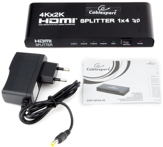 Разветвитель Cablexpert HDMI HD19F/4x19F, 1 компьютер=4 монитора, Full-HD, 3D, 1.4v DSP-4PH4-02