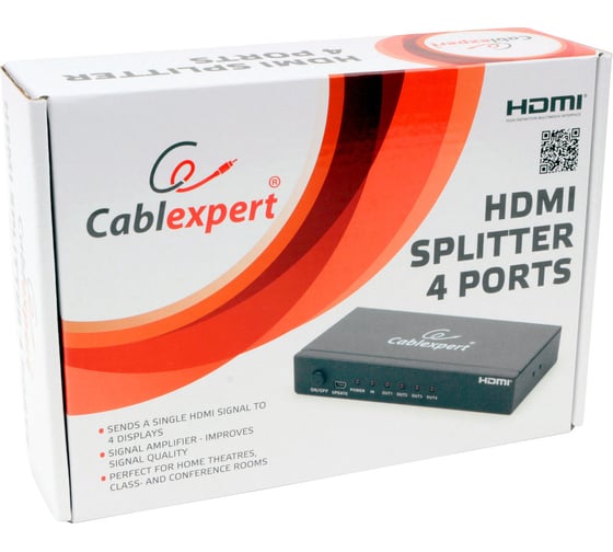 Разветвитель Cablexpert HDMI HD19F/4x19F, 1 компьютер=4 монитора, Full-HD, 3D, 1.4v DSP-4PH4-02