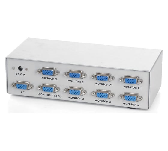 Разветвитель Cablexpert VGA HD, 15F/8x15F, 1 компьютер - 8 мониторов, каскадируемый GVS128