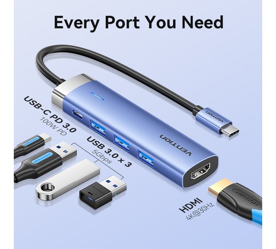 Мультифункциональный хаб VENTION USB Type C 5 в 1 TGESB