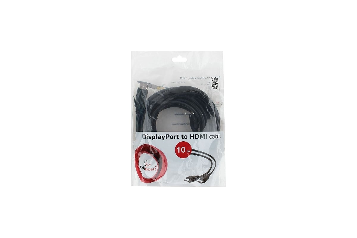 Кабель HDMI-DisplayPort Cablexpert, 10м, 20M/19M, черный ...