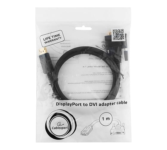 Кабель Cablexpert, DisplayPort-DVI, 1м, 20M/25M, черный, экранированный, пакет, CC-DPM-DVIM-1M