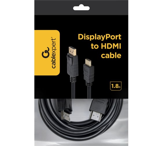 Кабель Cablexpert, DisplayPort-HDMI, 1.8м, 20M/19M, черный, экранированный, пакет, CC-DP-HDMI-6